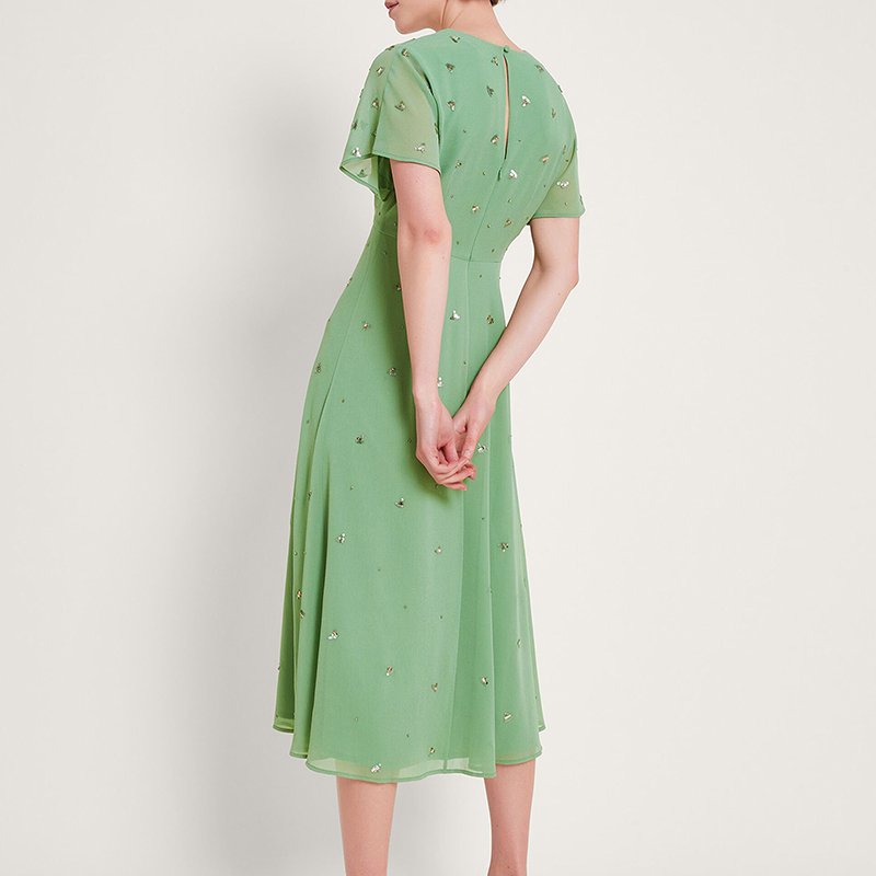 Custom Sequin Embellished Dress V-Neck Elegant Chiffon Dress for Women Green Casual Party Style with Sequin Embellishment