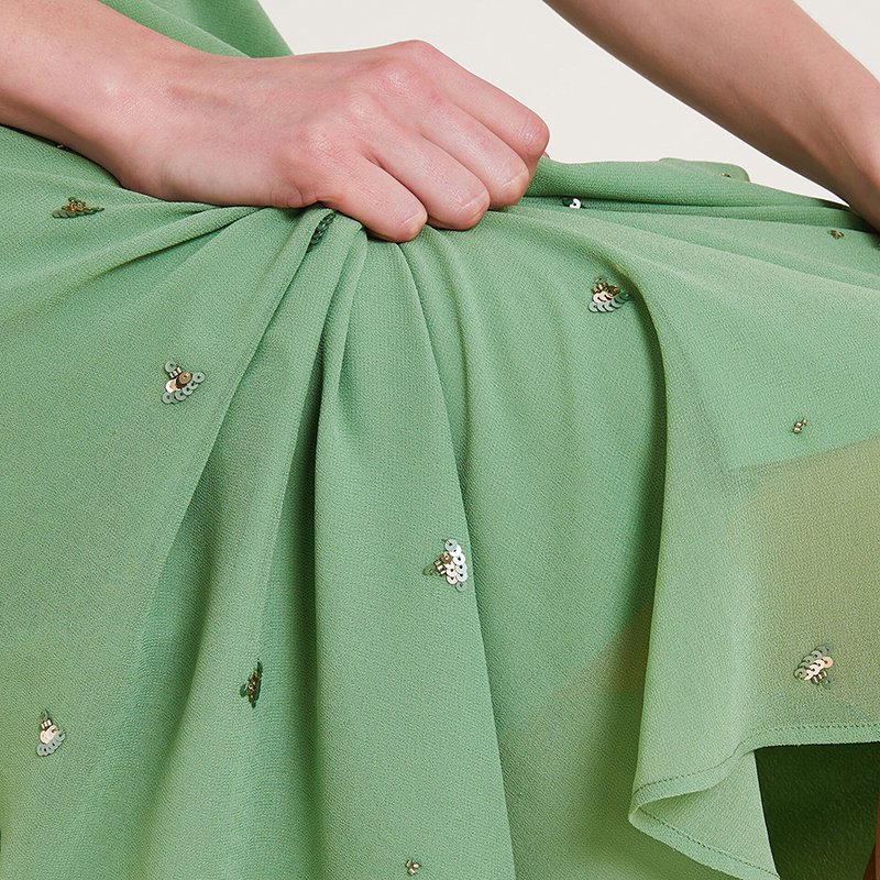 Custom Sequin Embellished Dress V-Neck Elegant Chiffon Dress for Women Green Casual Party Style with Sequin Embellishment