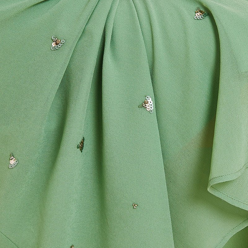 Custom Sequin Embellished Dress V-Neck Elegant Chiffon Dress for Women Green Casual Party Style with Sequin Embellishment