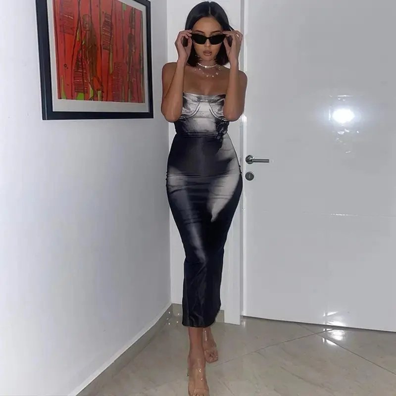 New arrivals dresses 2023 spring prom fashion spaghetti strap 3D print club wear maxi dresses