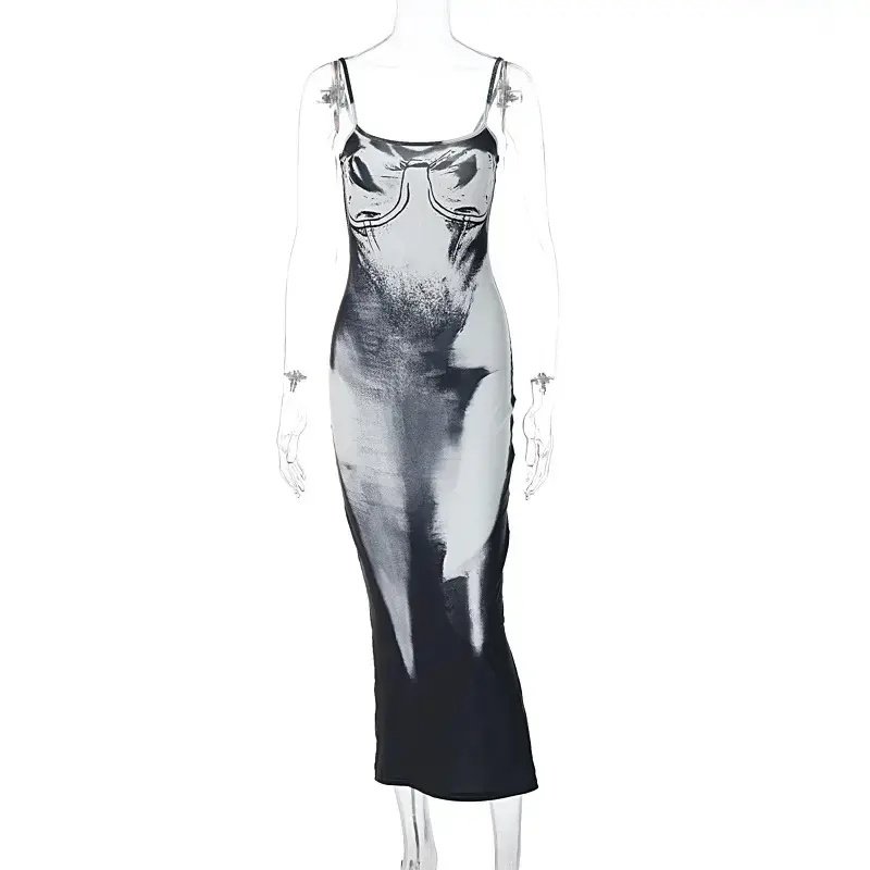 New arrivals dresses 2023 spring prom fashion spaghetti strap 3D print club wear maxi dresses