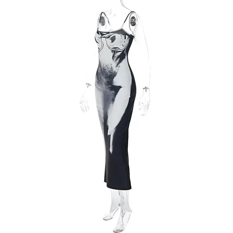 New arrivals dresses 2023 spring prom fashion spaghetti strap 3D print club wear maxi dresses