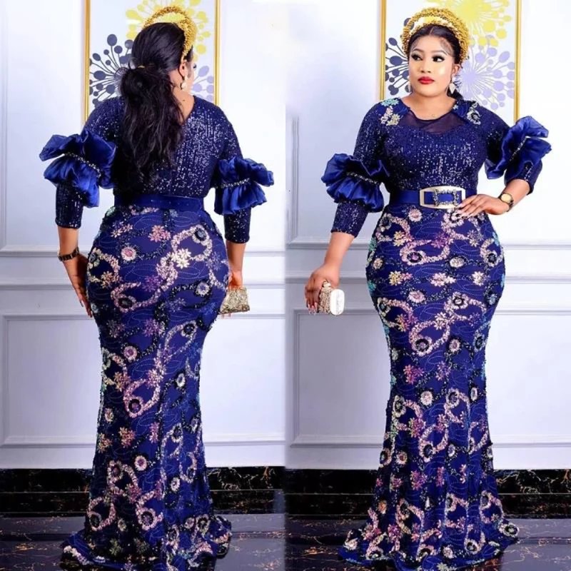 African Dresses for Women 2022 New Elegant Evening Dresses Plus Size Sexy Slim Wedding Mermaid Gown Party Clothes with Belt