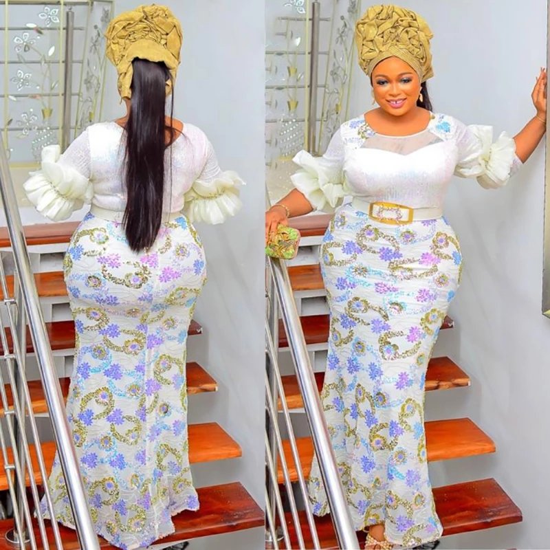 African Dresses for Women 2022 New Elegant Evening Dresses Plus Size Sexy Slim Wedding Mermaid Gown Party Clothes with Belt