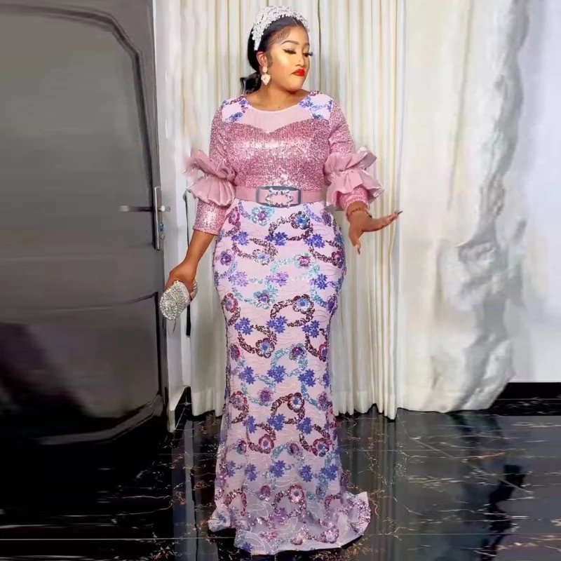 African Dresses for Women 2022 New Elegant Evening Dresses Plus Size Sexy Slim Wedding Mermaid Gown Party Clothes with Belt