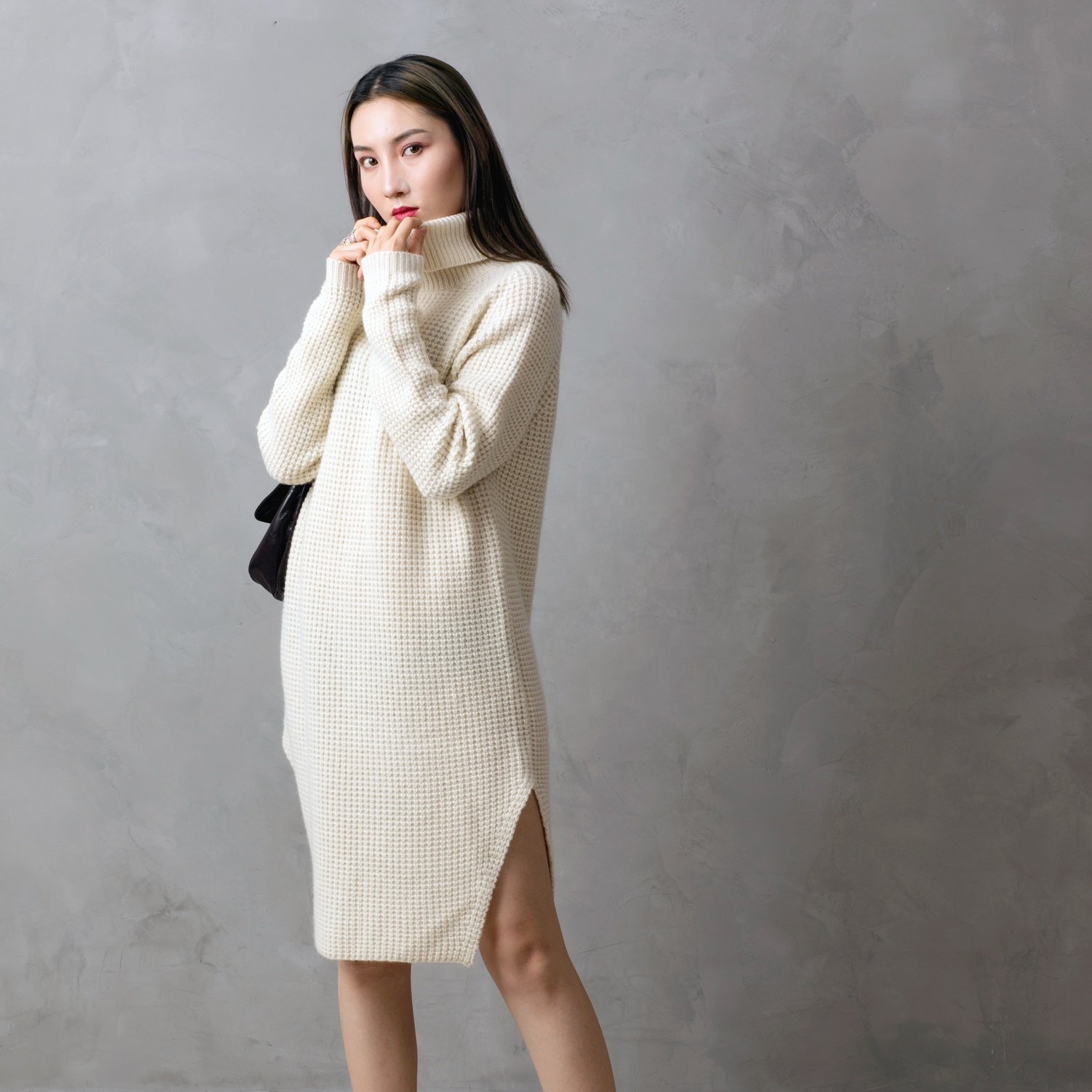 fashion cardigan knitted Custom 100% Pure Cashmere Women's long Sweater cashmere dress