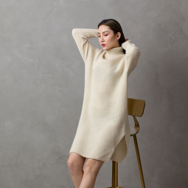 fashion cardigan knitted Custom 100% Pure Cashmere Women's long Sweater cashmere dress