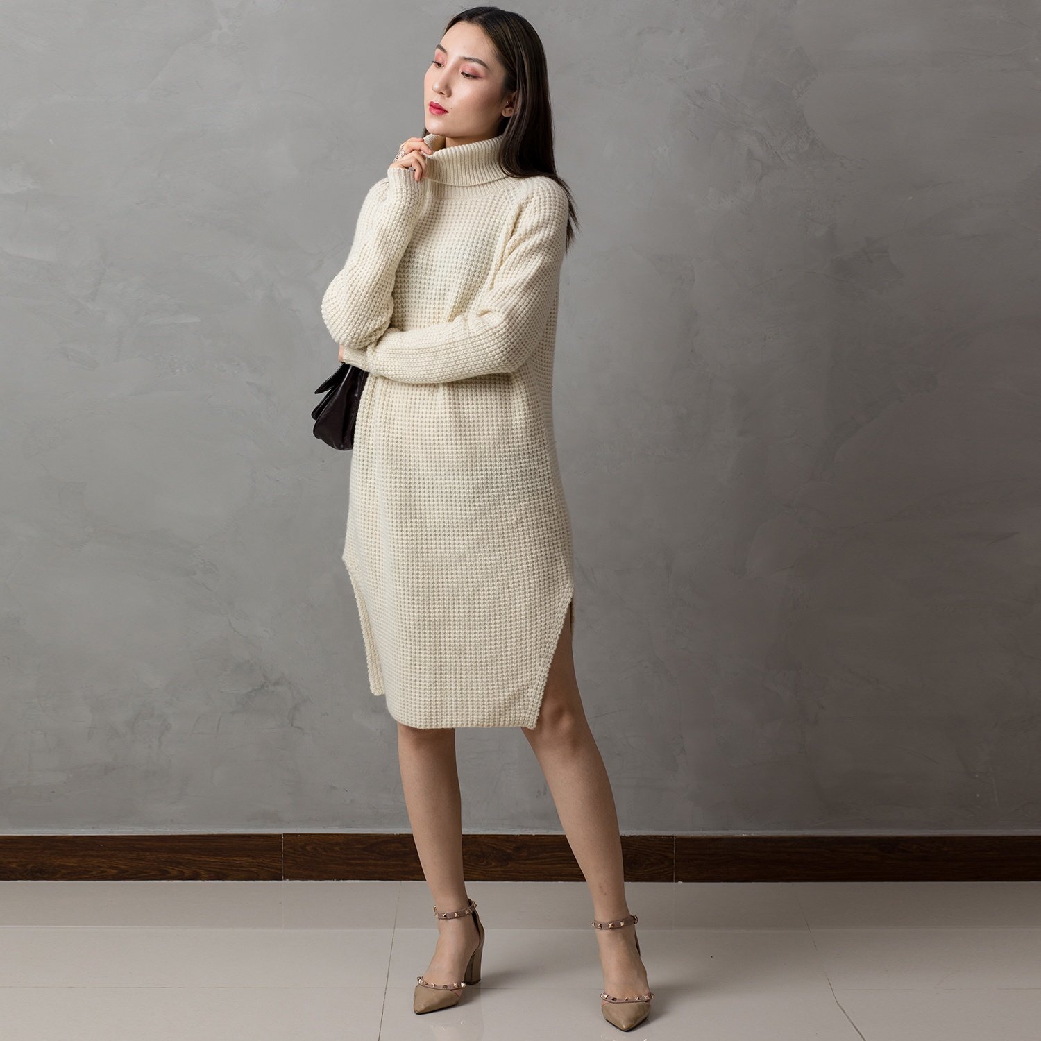 fashion cardigan knitted Custom 100% Pure Cashmere Women's long Sweater cashmere dress