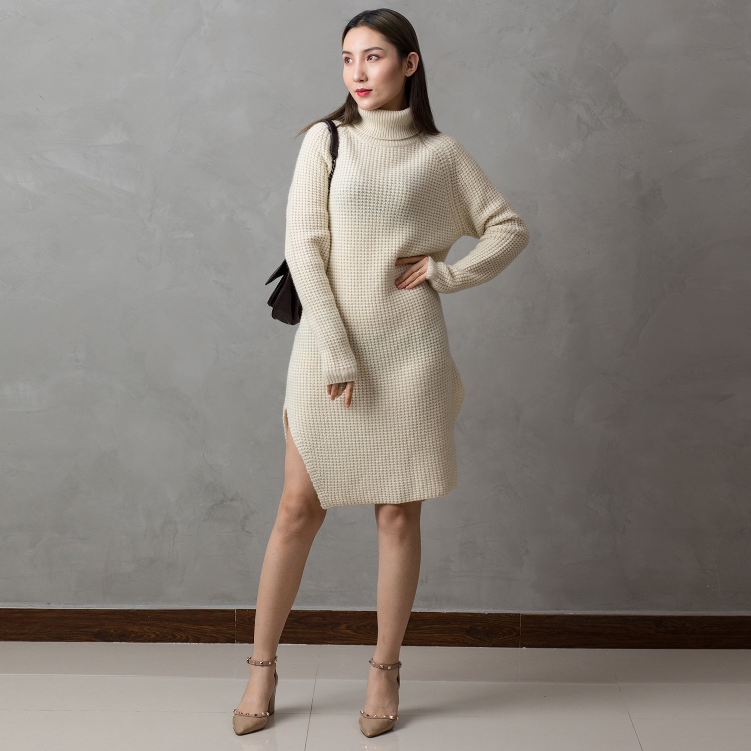 fashion cardigan knitted Custom 100% Pure Cashmere Women's long Sweater cashmere dress