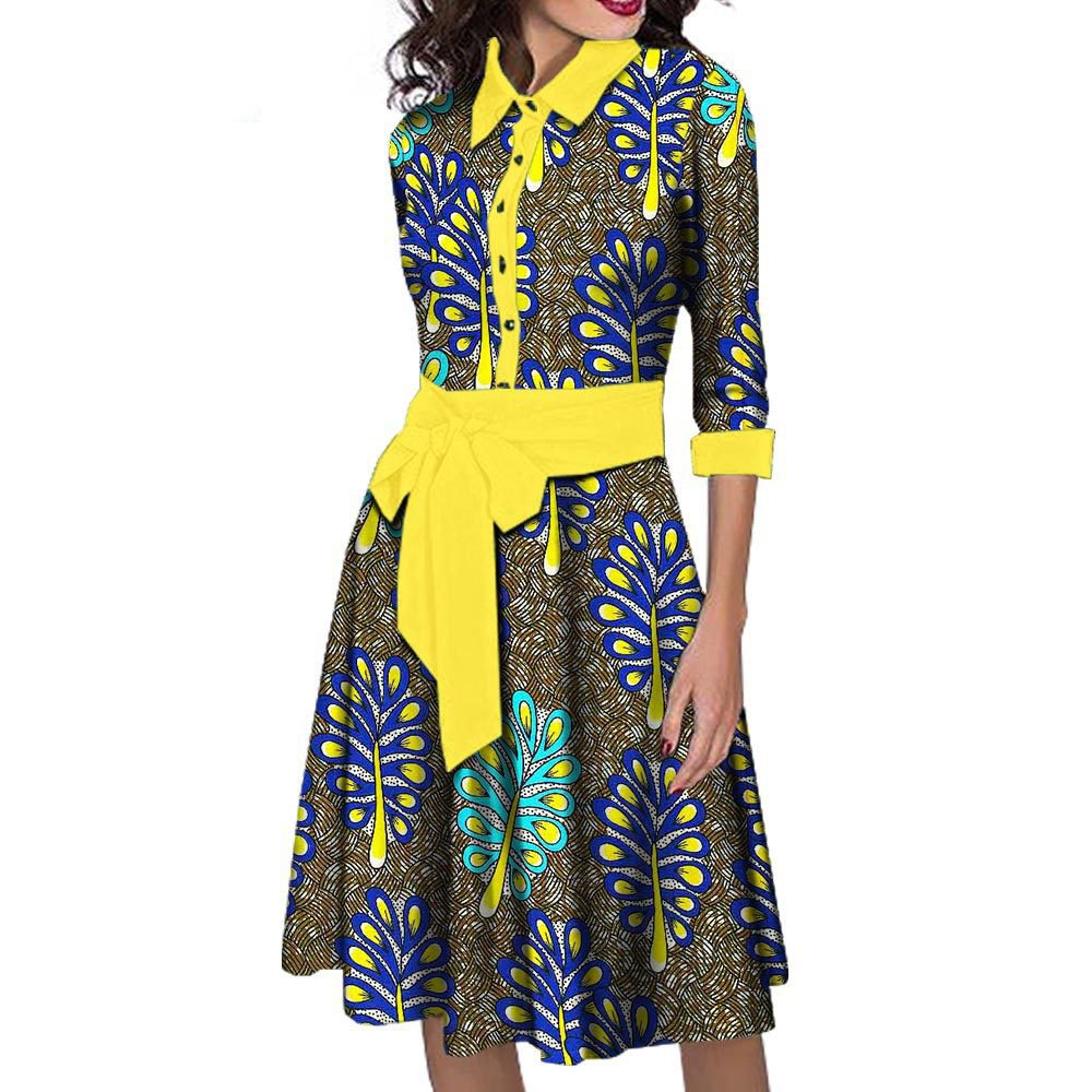 African Wax Cotton Fabric Clothing Casual Dresses Women Lady Elegant Summer Bow Tie Dress For Women