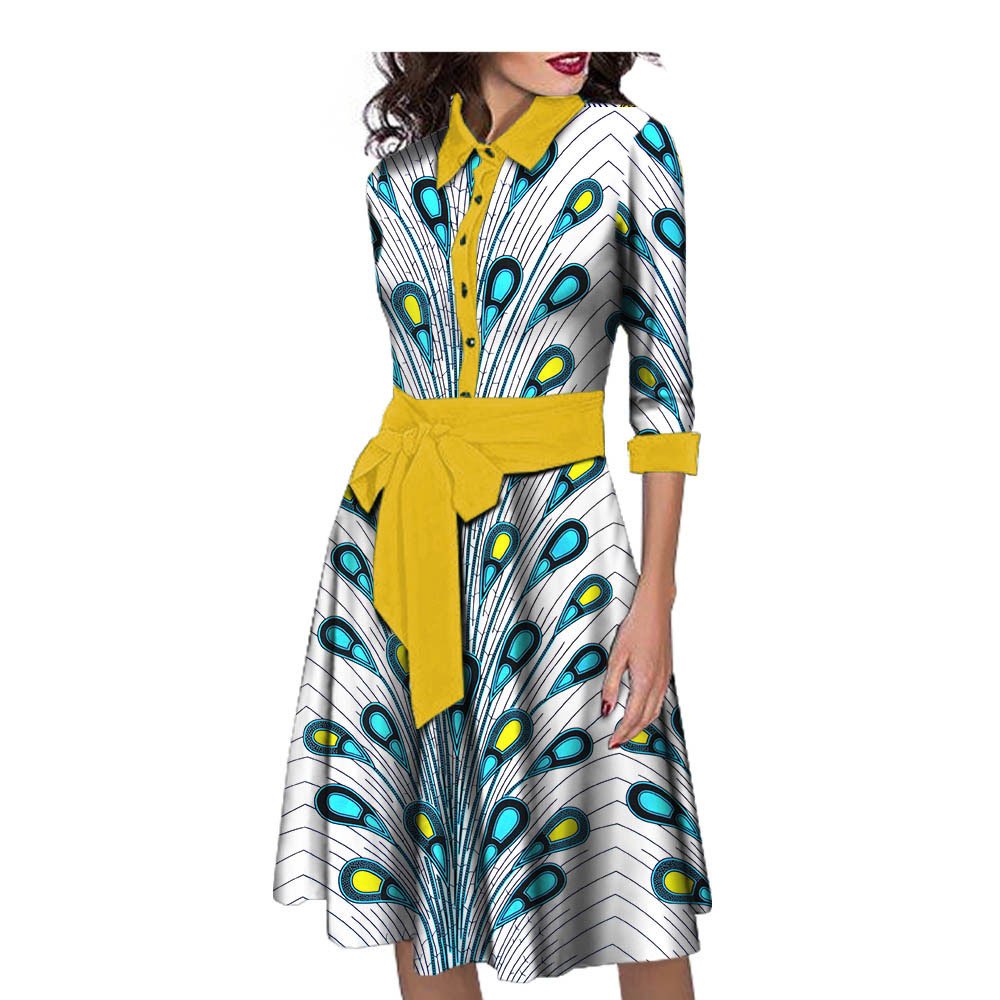 African Wax Cotton Fabric Clothing Casual Dresses Women Lady Elegant Summer Bow Tie Dress For Women