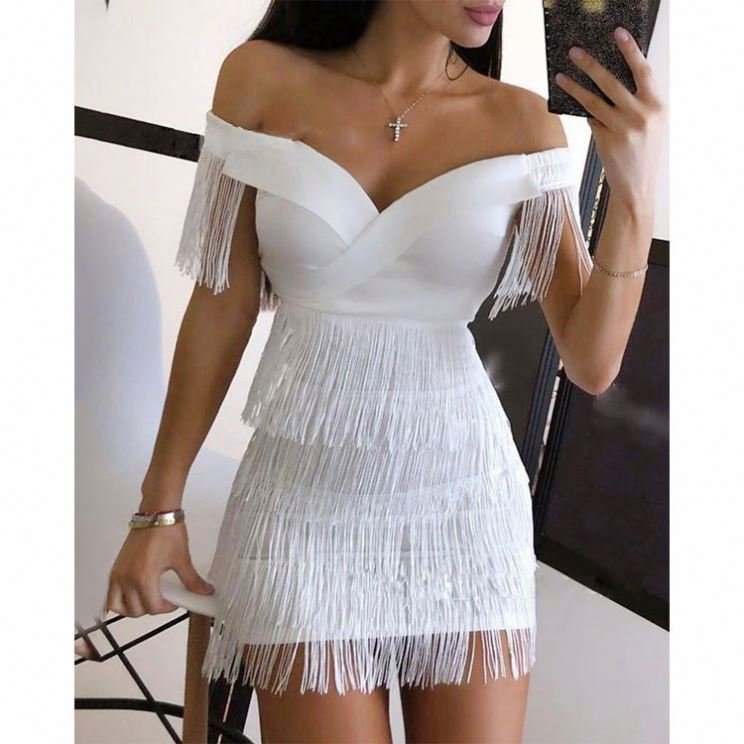 Hot Mini Party Wear Summer Tassel Sleeveless Black Cotton Bodycon Dress Women