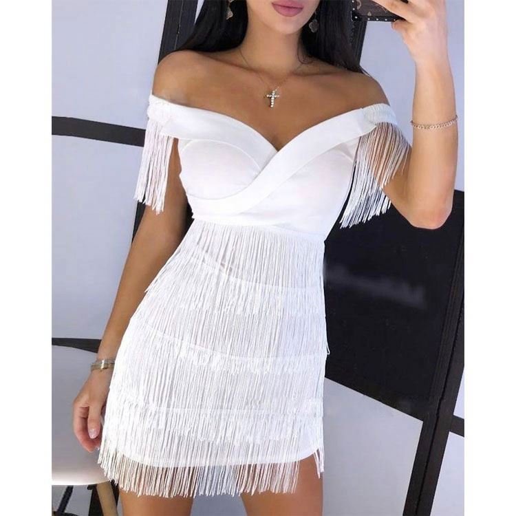 Hot Mini Party Wear Summer Tassel Sleeveless Black Cotton Bodycon Dress Women