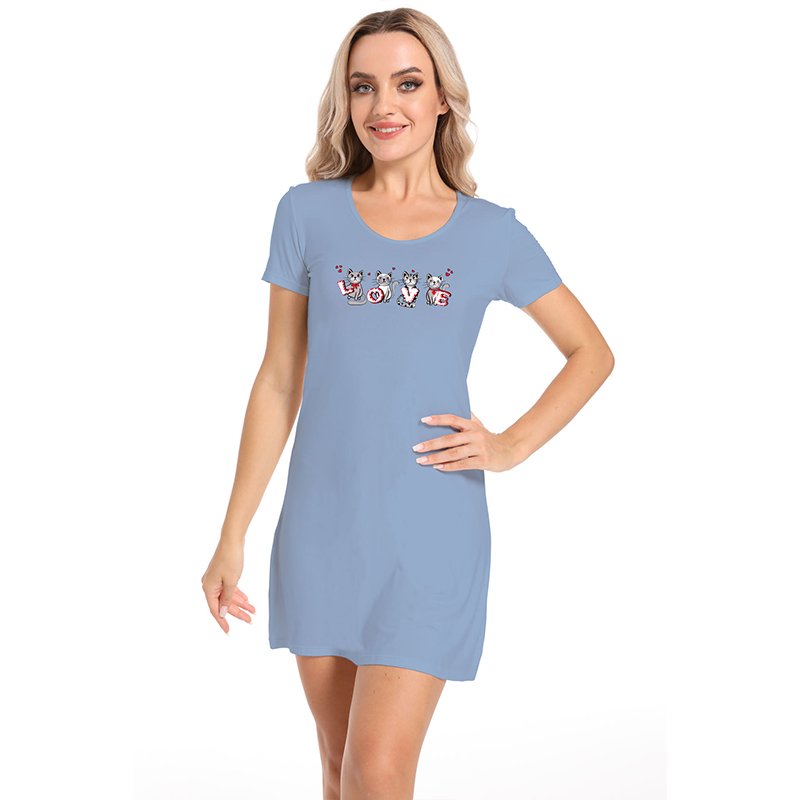 2023 Summer Fashion Solid Color Printing Short Sleeves Mini Dress For Woman T shirt Night Sleepwear