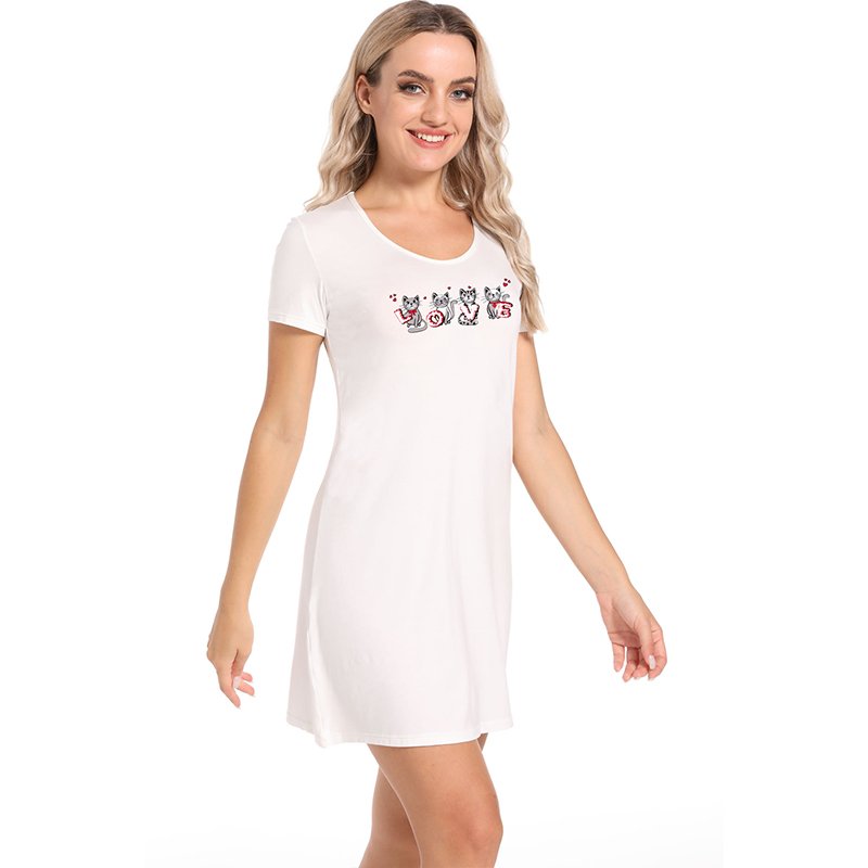 2023 Summer Fashion Solid Color Printing Short Sleeves Mini Dress For Woman T shirt Night Sleepwear