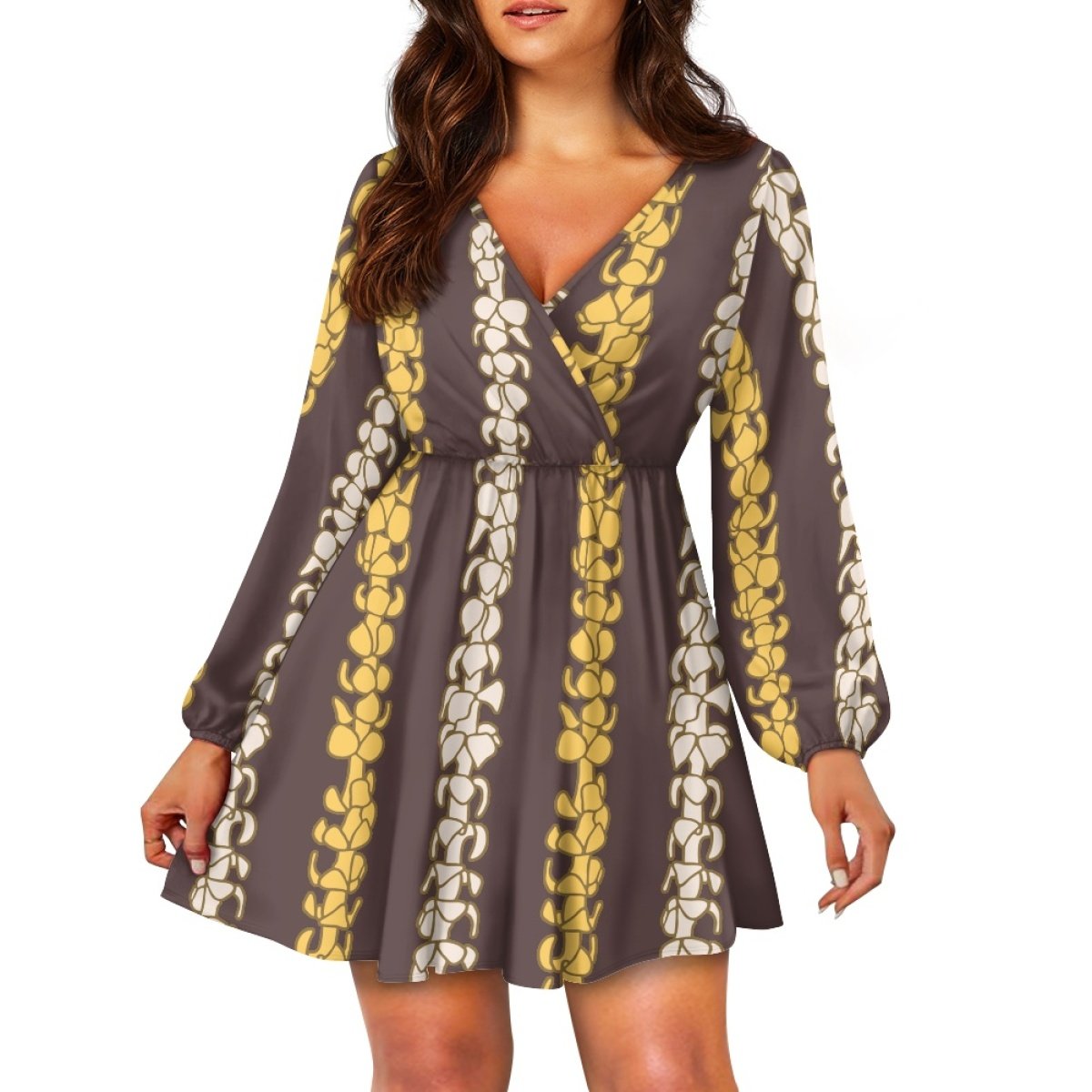 New Design Custom Puakenikeni Fashionable Elegant And Sexy Deep V Dress For Women Print On Demand Casual Loose Women's Skirt