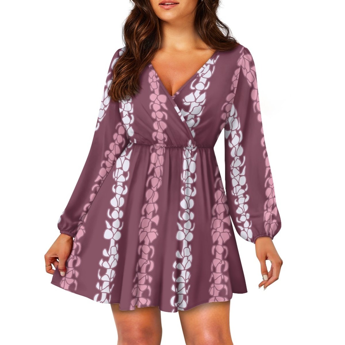 New Design Custom Puakenikeni Fashionable Elegant And Sexy Deep V Dress For Women Print On Demand Casual Loose Women's Skirt