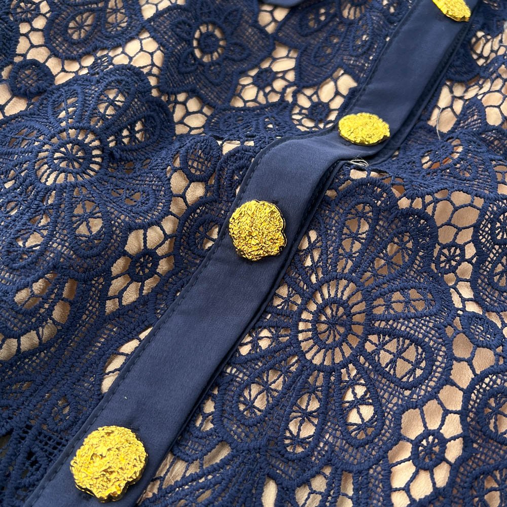 Wholesale 2023 Summer New High Grade Lace Contrast Doll Neck Elegant Temperament Slim Women's Dress