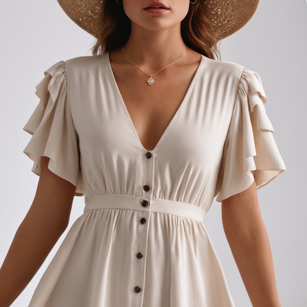 Factory direct supply Summer Dress Button V Neck Large Swing Loose Women Casual Dress