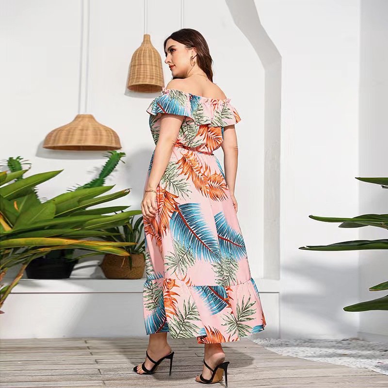 Hot sale Summer Fashion Off Shoulder Printing Casual Dresses Large Size Women's Dresses Summer Dress