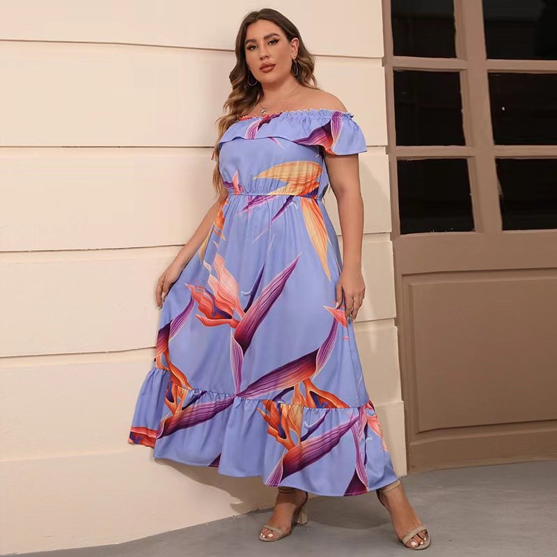 Hot sale Summer Fashion Off Shoulder Printing Casual Dresses Large Size Women's Dresses Summer Dress