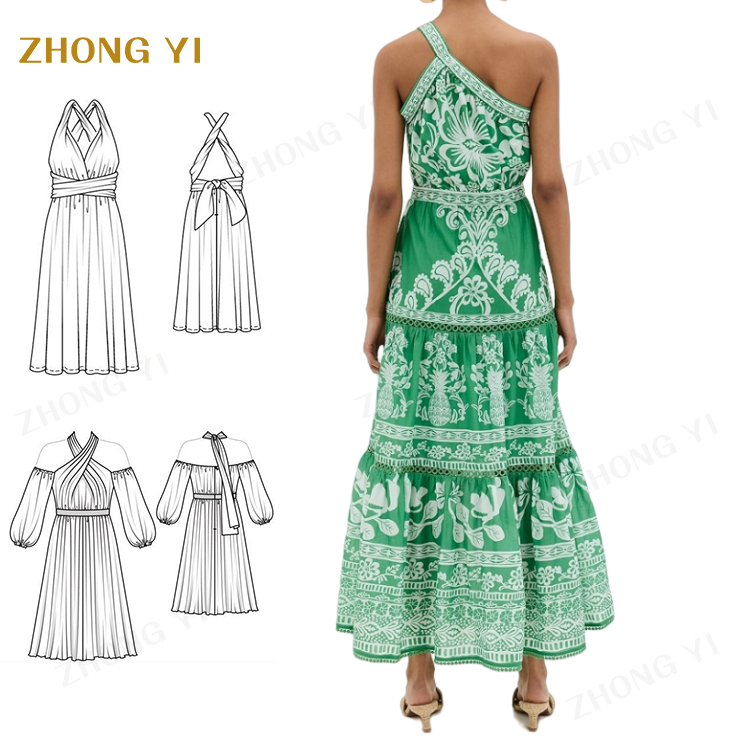 Summer Clothing One Shoulder Tiered Design Drawstring Waist Casual Dress Elegant Gentle Women'S Fashion Dress