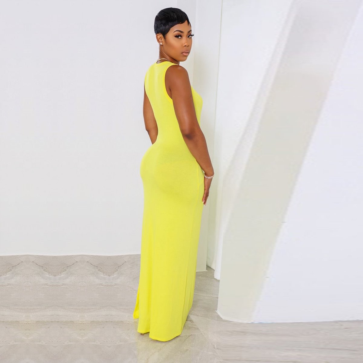 Casual sexy summer sleeveless floor-length long bodycon dress with pocket
