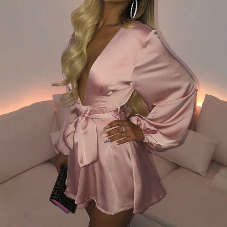Ladies Dress Club Wear Sexy V Neck Puff Sleeve Party Dress Mini Casual Dresses Trend Latest Fashion Natural OEM Service Adults