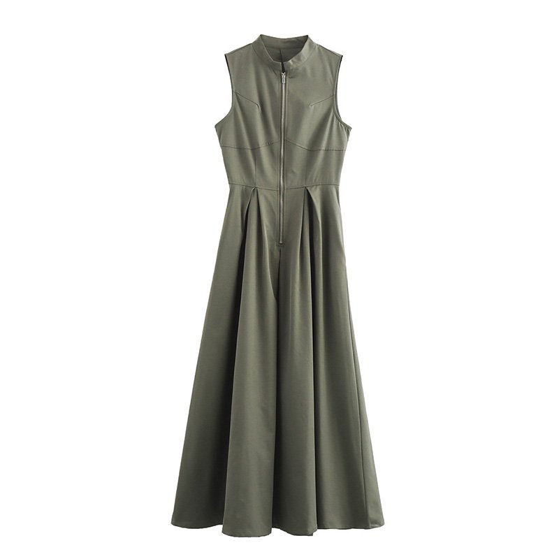 ZATRHMBM Women 2024 Summer New Fashion Casual Midi Dress Vintage Sleeveless Zipper Fly Female Dresses Vestidos Mujer