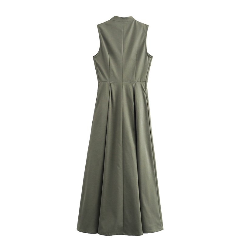 ZATRHMBM Women 2024 Summer New Fashion Casual Midi Dress Vintage Sleeveless Zipper Fly Female Dresses Vestidos Mujer