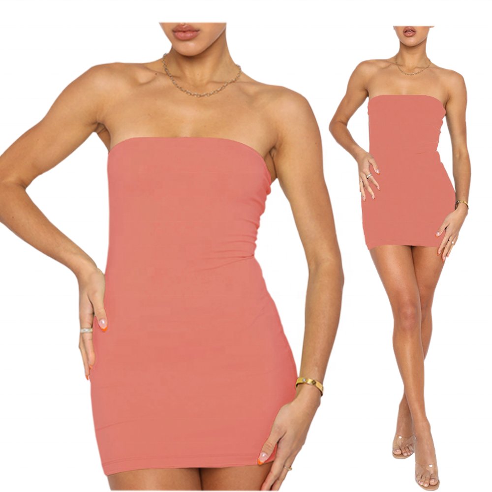 Summer Women's Sleeveless Knitted Casual Mini Sexy Custom Logo Elastic Strapless Bodycon Party Dress