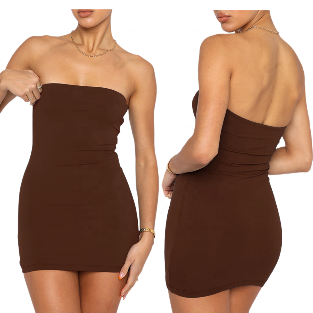 Summer Women's Sleeveless Knitted Casual Mini Sexy Custom Logo Elastic Strapless Bodycon Party Dress