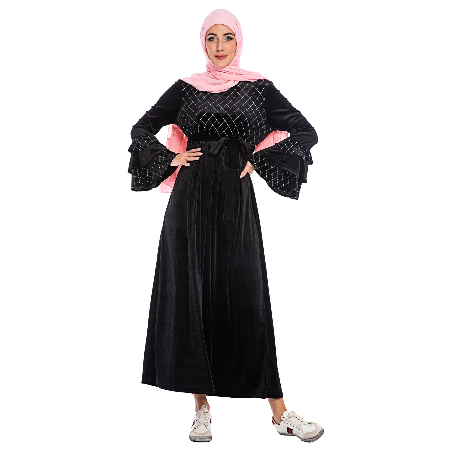 Luxury Velvet Muslim Black Dress Abaya Women Turkey Dubai Fashion Clothing Ramadhan Eid Prayer Garment Dresses For Women's
