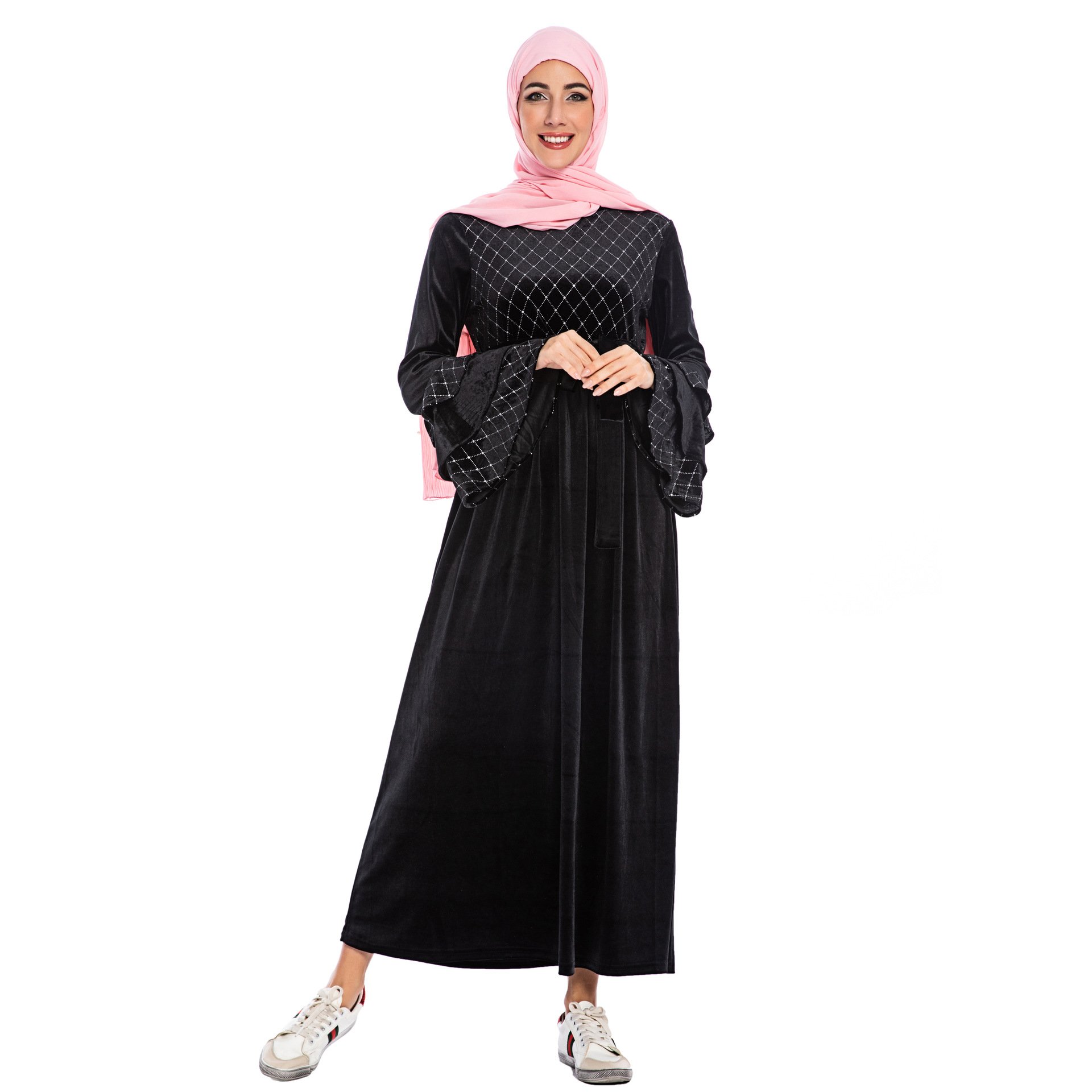 Luxury Velvet Muslim Black Dress Abaya Women Turkey Dubai Fashion Clothing Ramadhan Eid Prayer Garment Dresses For Women's