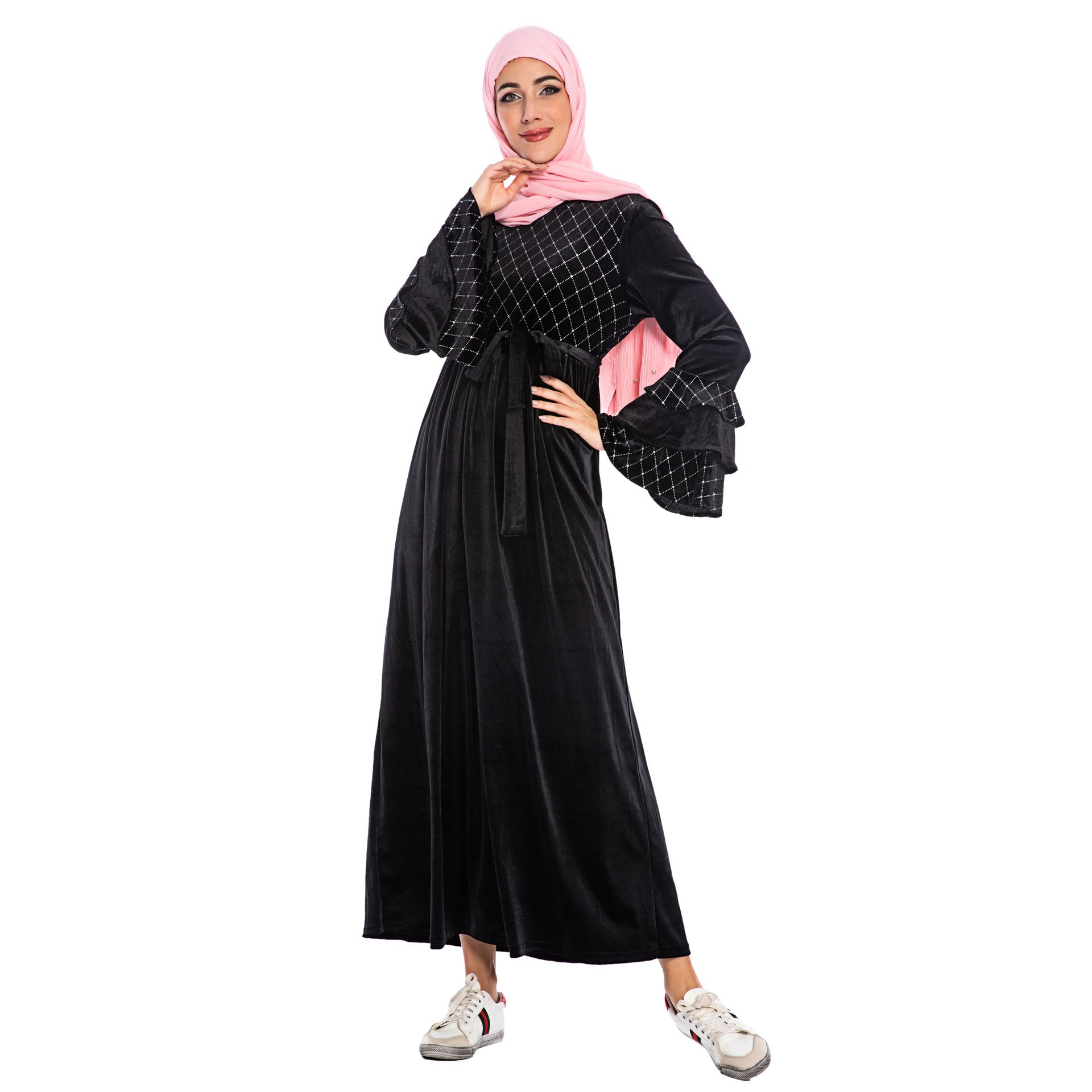 Luxury Velvet Muslim Black Dress Abaya Women Turkey Dubai Fashion Clothing Ramadhan Eid Prayer Garment Dresses For Women's