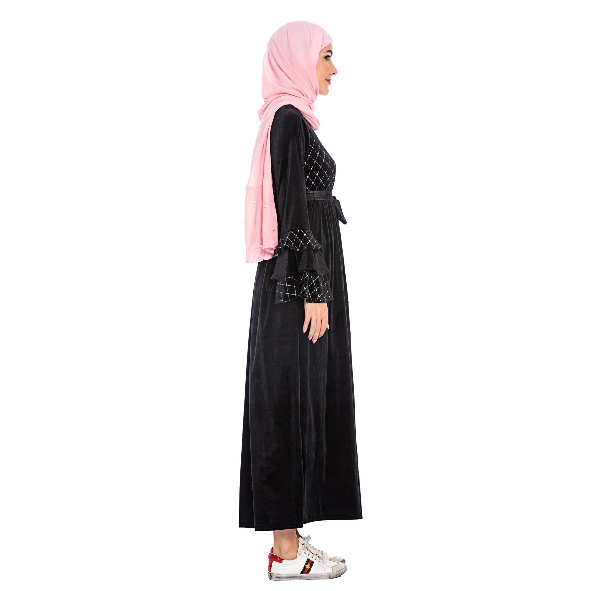 Luxury Velvet Muslim Black Dress Abaya Women Turkey Dubai Fashion Clothing Ramadhan Eid Prayer Garment Dresses For Women's