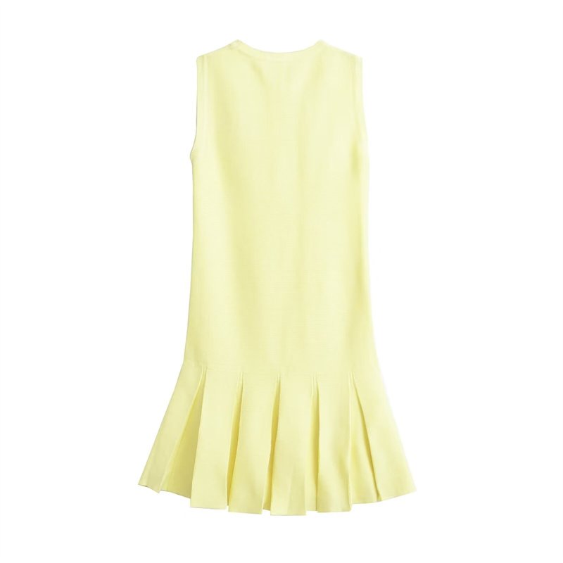 TAOP&ZA Women's 2024 Summer New Solid Color Loose Pocket Decorated Pleated Knitted Mini Dress 3859025