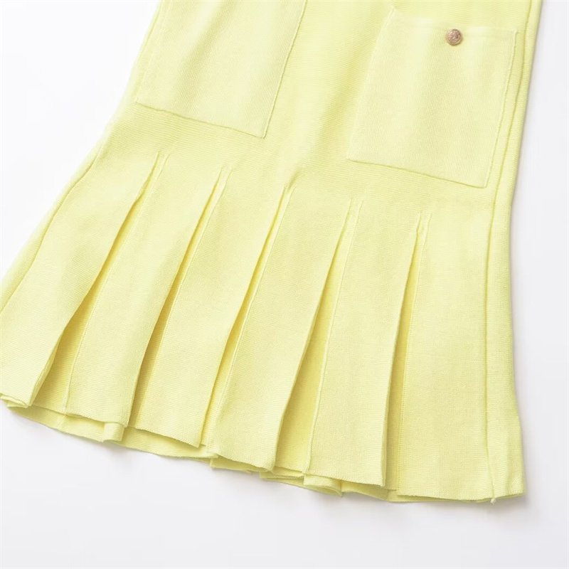 TAOP&ZA Women's 2024 Summer New Solid Color Loose Pocket Decorated Pleated Knitted Mini Dress 3859025