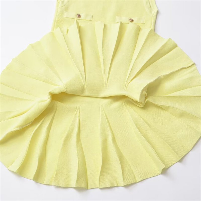 TAOP&ZA Women's 2024 Summer New Solid Color Loose Pocket Decorated Pleated Knitted Mini Dress 3859025