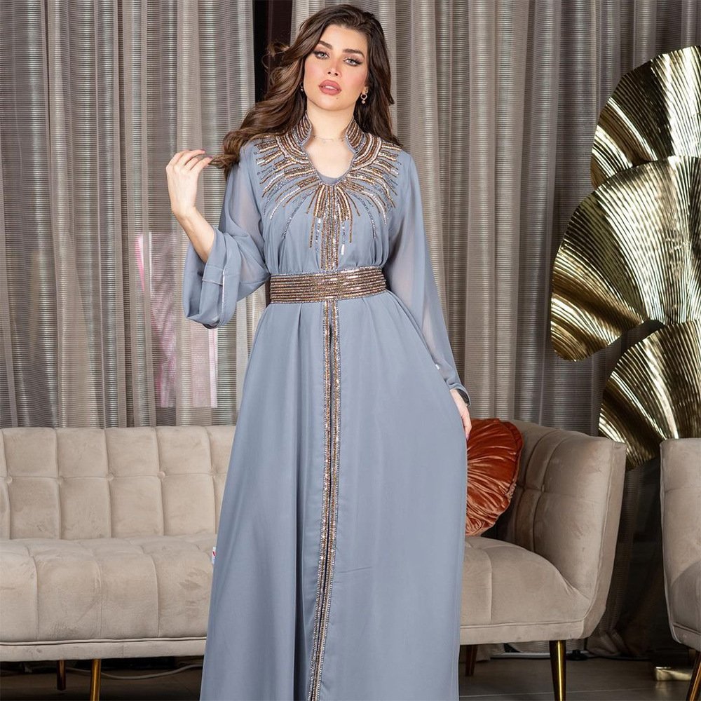 Z-1 kaftan Middle Eastern fashion ironing chiffon dress skirt with belt