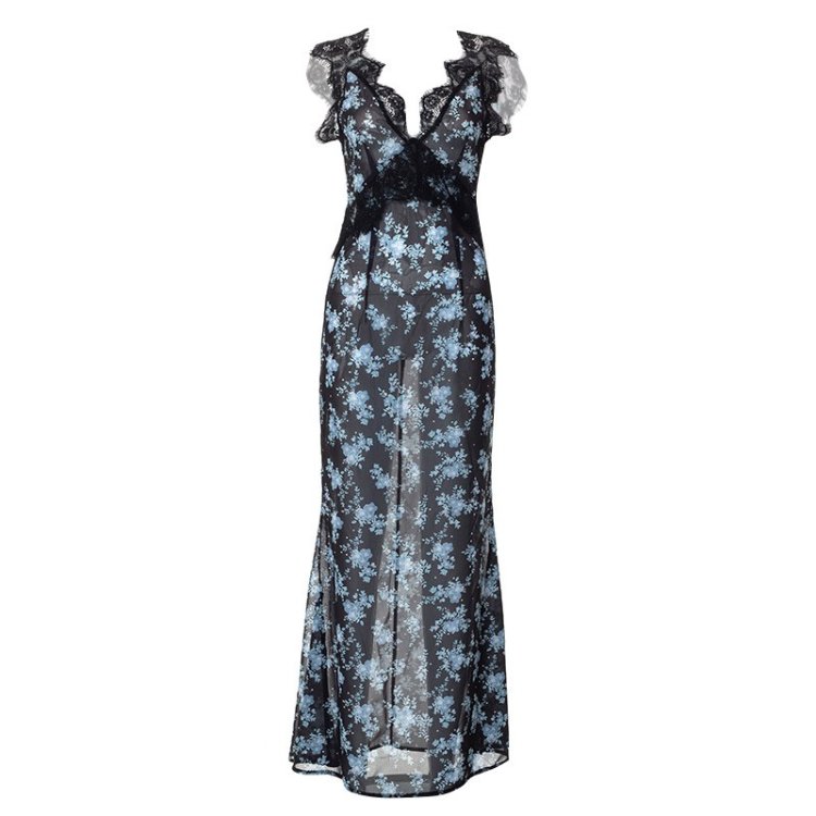 Enyami OEM ODM Summer Streetwear Boho Elegant Women Long Dresses Mesh Lace Party Club Bodycon Floral Printed Maxi Evening Dress