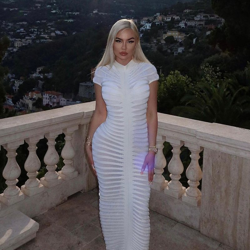 o neck short sleeve elegant casual dresses midi length knitted mature women wear sexy slim fit dress 2023 women clothing