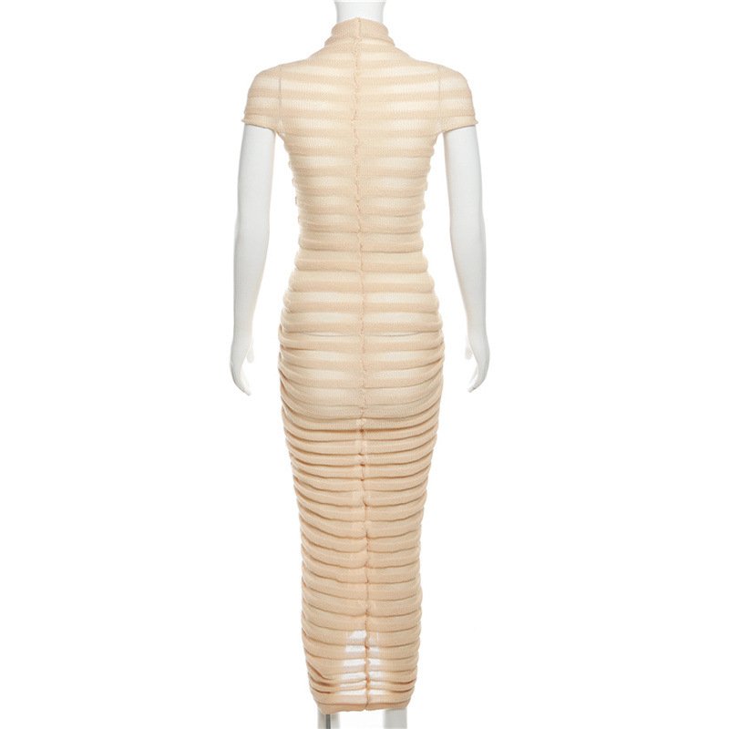 o neck short sleeve elegant casual dresses midi length knitted mature women wear sexy slim fit dress 2023 women clothing