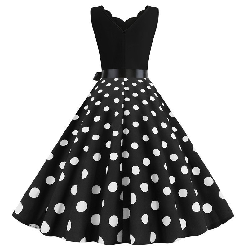 Woman Burnt Polka Print Dot Dress Office Wear Dresses Sleeveless V-neck White Casual Dress