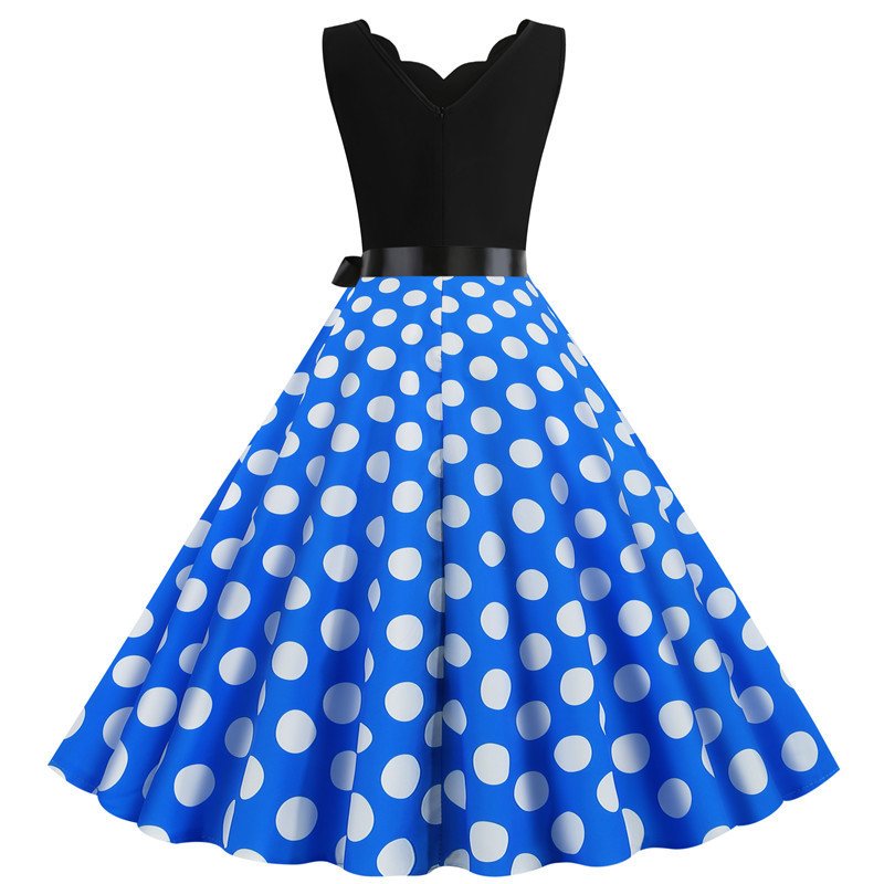 Woman Burnt Polka Print Dot Dress Office Wear Dresses Sleeveless V-neck White Casual Dress