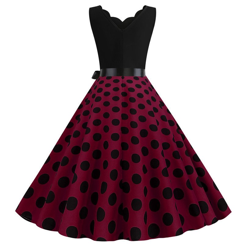 Woman Burnt Polka Print Dot Dress Office Wear Dresses Sleeveless V-neck White Casual Dress