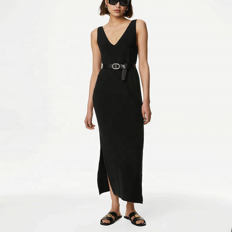 Custom Summer Fashion Belt Sexy Low Cut Sleeveless Sheath Dress Party Bandage Casual Dress