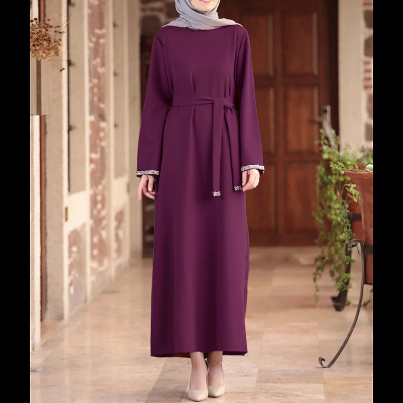 High quality Islamic robe elegant loose Muslim women dresses solid lace mesh casual clothing