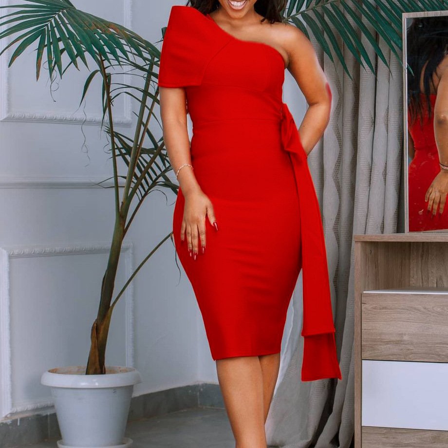 New Arrival Summer Solid Thin Bow Off Shoulder Elegant Casual Dresses Women Evening dresses