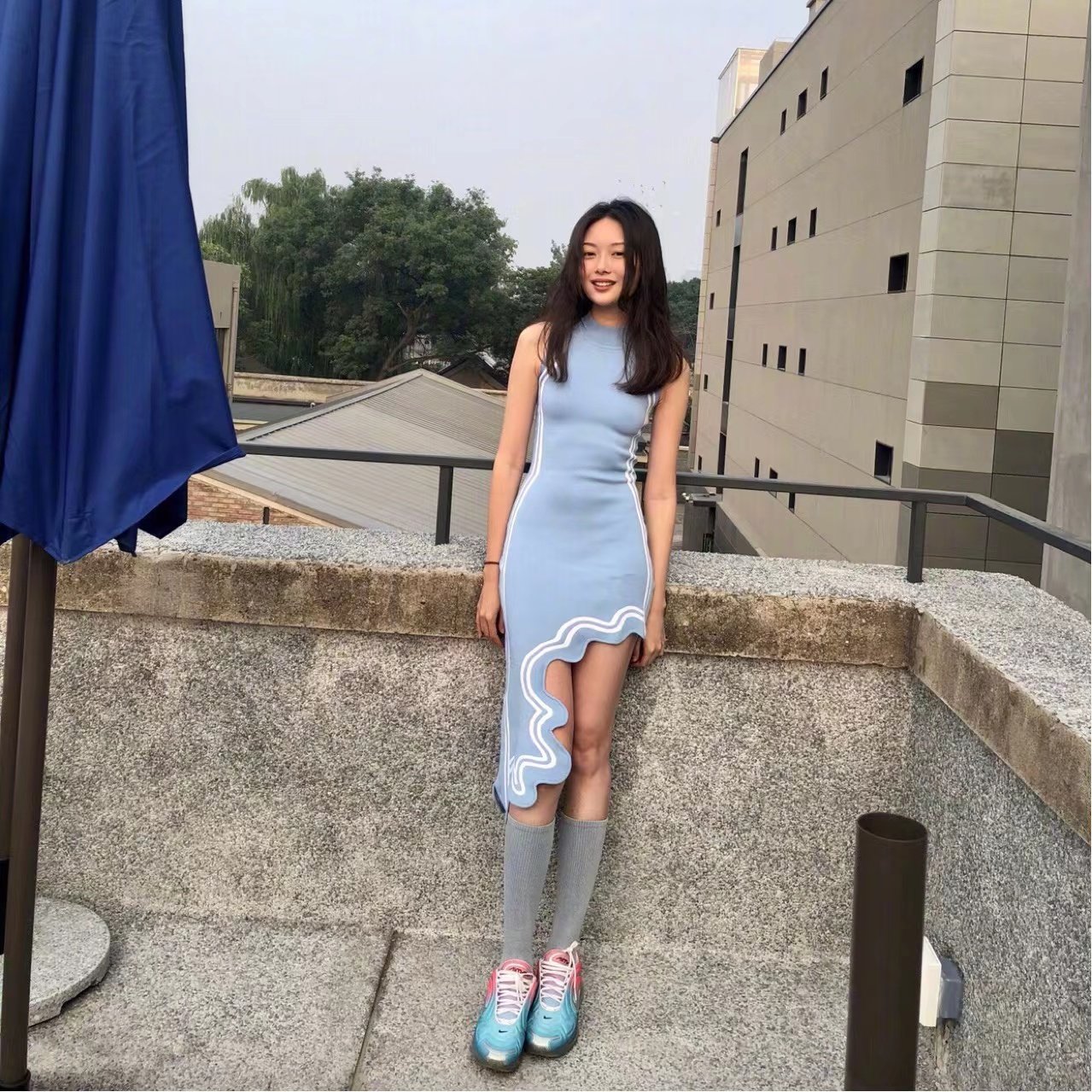 2022 Women Spring Summer Turtle neck sleeveless Asymmetrical Wavy Hem knit bodycon dress stylish sexy party dresses